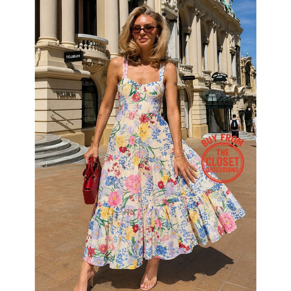 Zara NWT Floral Cotton Midi Dress Sold Out Blogger Favorite Vacation M L - Picture 1 of 16
